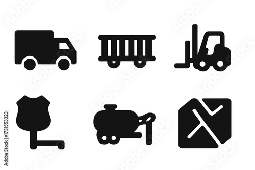Land Transport Icons. Land Transport. Filled icon set of Land Transport: freight truck, delivery van, railway