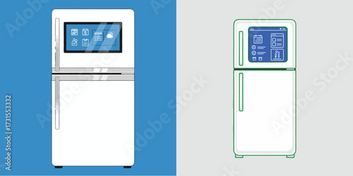 Modern Smart Refrigerators with Digital Interfaces and Integrated Screens