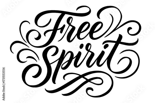 Free Spirit Calligraphy. “Free Spirit”. Elegant modern calligraphy lettering with bold and saturated thick
