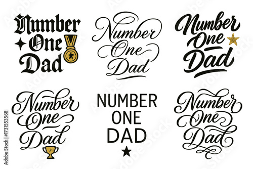 Calligraphy Dad Tribute. Number One Dad. Create a calligraphy lettering illustration of the phrase: Number One