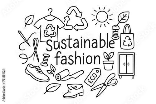 Sustainable Fashion Doodles. Sustainable fashion. Hand-drawn doodle illustration of Sustainable fashion.
