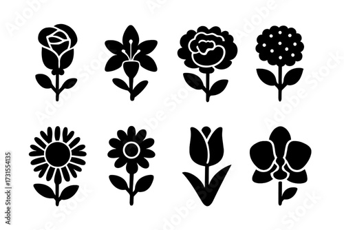 Wedding Flowers Icon Set. Wedding Flowers. Filled icon set of Wedding Flowers: rose, lily, peony, hydrangea,
