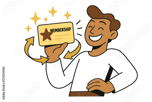 Loyalty Rewards Unlocked. Customer loyalty programs and rewards. A smiling character holding a glowing