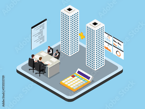 Corporate Financial Planning and Mergers and Acquisitions 3d isometric vector illustration