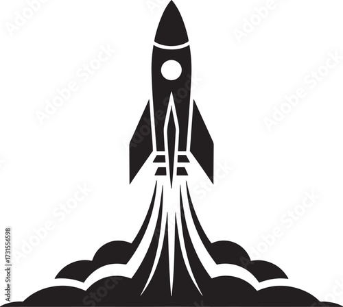 rocket launching with smoke trails Black silhouette