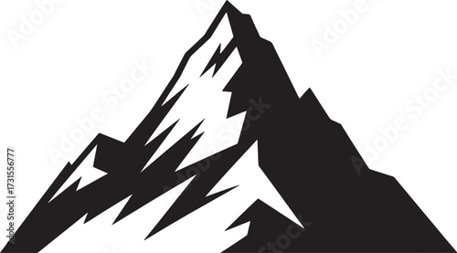 Silhouette of a jagged mountain peak against a white background