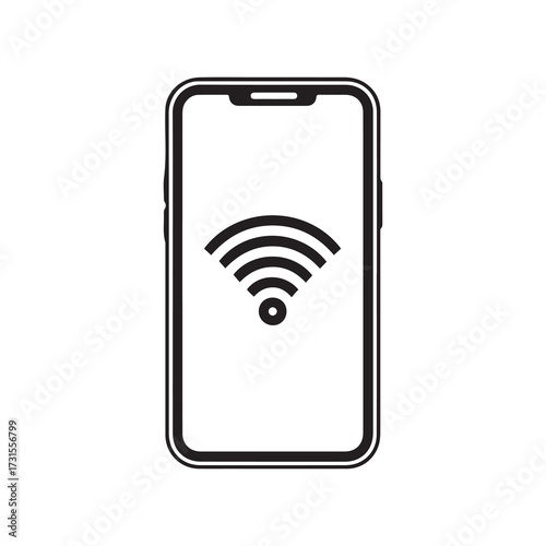 Smartphone With Wifi Signal Icon Illustration, Wireless Connection Icon Concept
