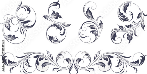 Elegant vintage floral ornaments and design elements for decorative compositions