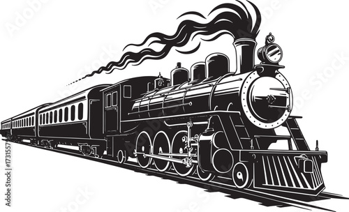 steam locomotive train with passenger cars silhouette art design