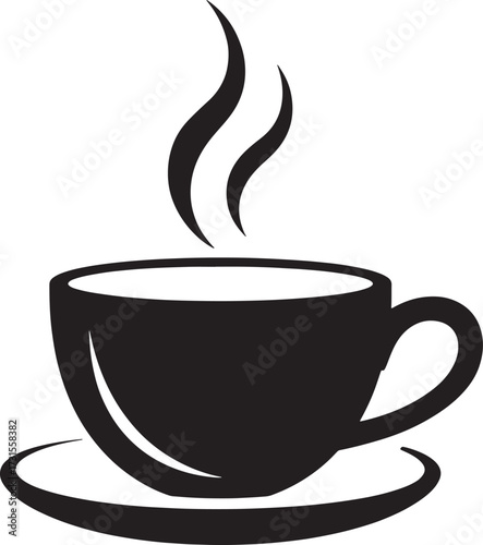 steaming coffee cup and saucer Simple black silhouette