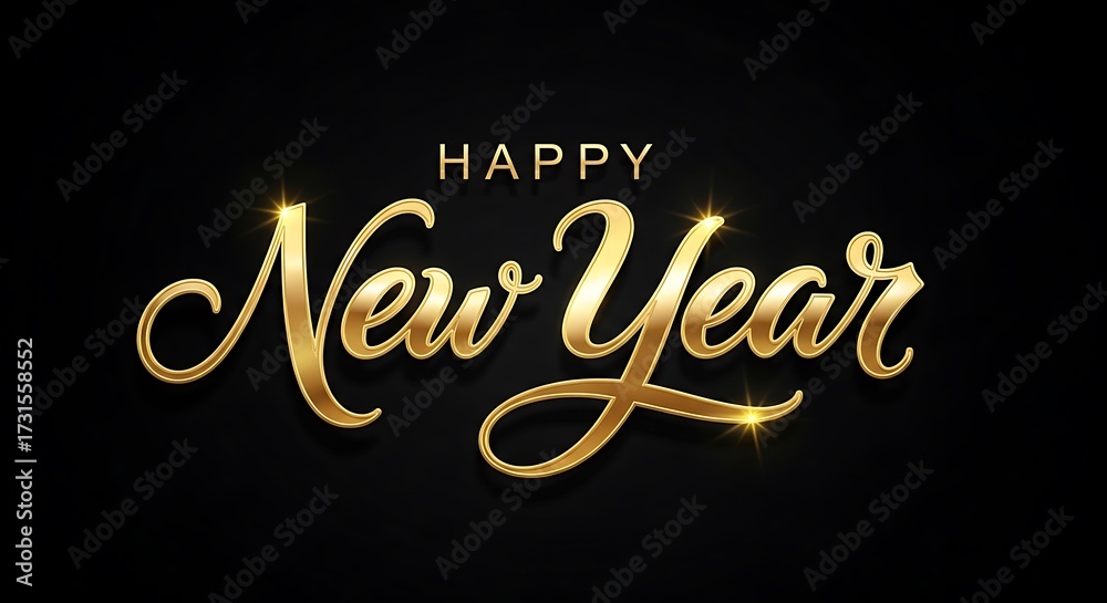 Obraz premium Elegant golden happy new year calligraphy on a black background