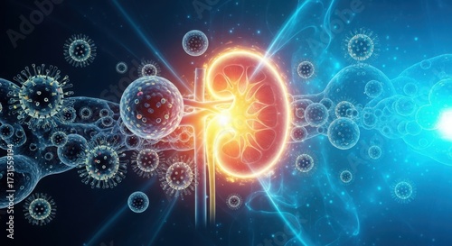 Wallpaper Mural Kidney infection illustration with virus cells and inflammation Torontodigital.ca