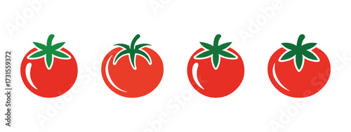 Vector red tomatoes illustration with green leaves isolated on white background