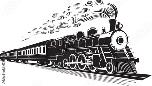 Vintage steam train silhouette art design classic locomotive railway travel
