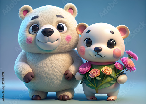 Adorable Polar Bear Duo. A Digital Art Masterpiece