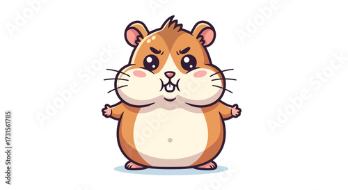 Cartoon illustration of a cute and grumpy hamster character with chubby cheeks isolated on white