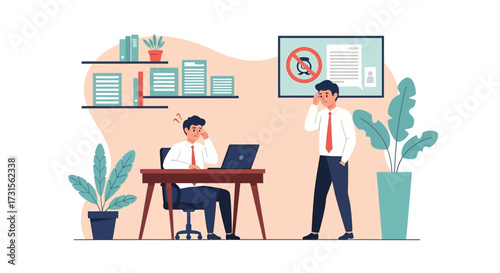 Frustrated office workers struggling with deadlines and managing time effectively in a demanding