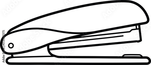 A simple black and white line drawing of a standard office stapler, viewed from the side.