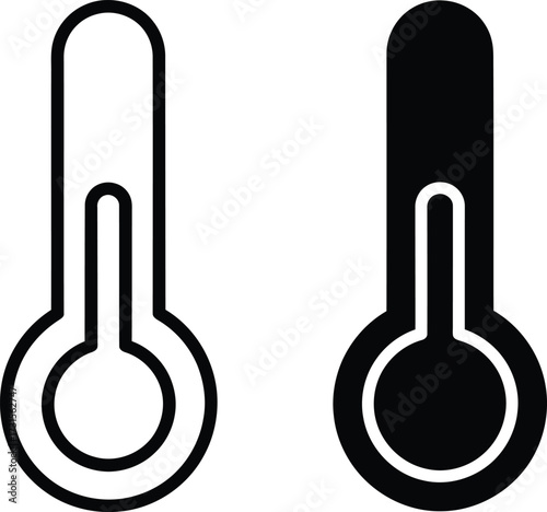 Two stylized icons of a thermometer, one in outline and the other solid black, representing temperature measurement.