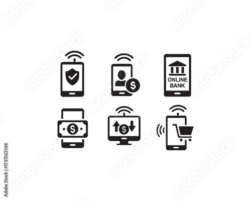 Mobile Banking icon vector design illustration set.