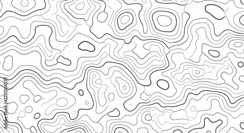 Abstract seamless vector pattern resembling topographic contour lines, featuring undulating, fluid organic shapes creating a dynamic and modern graphic background texture