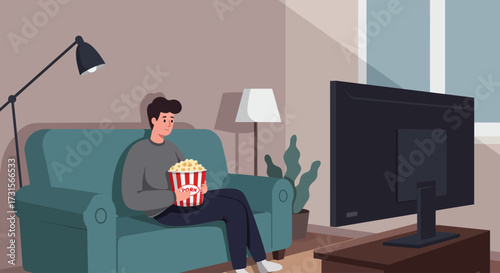 Vector Illustration of Binge-Watching at Home