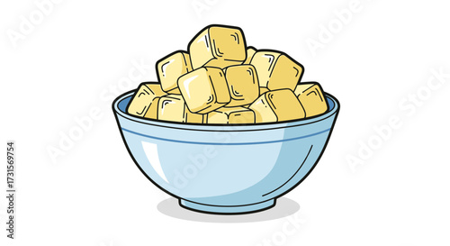 Illustration of a bowl filled with golden sugar cubes, perfect for design projects or educational