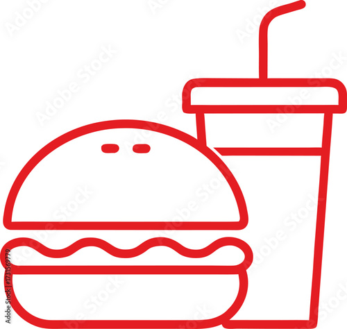 Simple outline illustration of a burger with a soda drink icon