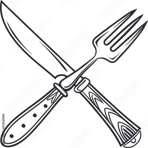 Simple silhouette of a fork and knife on white background