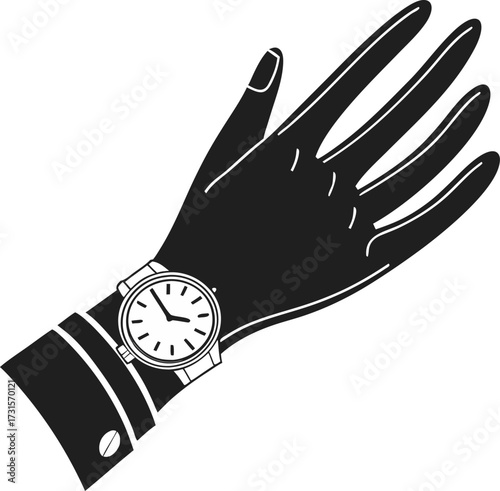 Silhouette of a hand wearing a wristwatch a simple vector icon