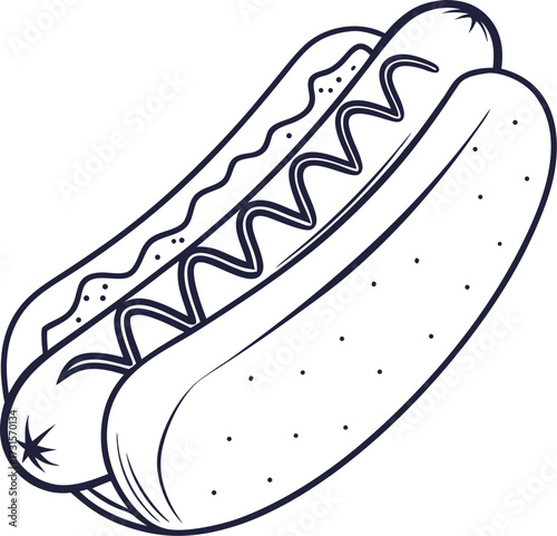 Simple hot dog icon outline illustration on a white background