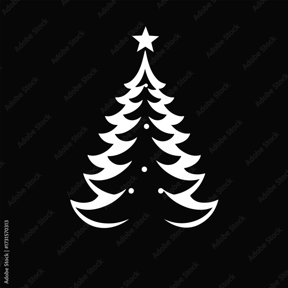 Obraz premium Christmas tree silhouette, holiday pine illustration, decorated fir vector, festive tree drawing, black evergreen art with star