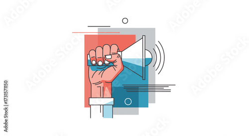 Vector illustration depicting a hand holding megaphone symbolizing communication concept