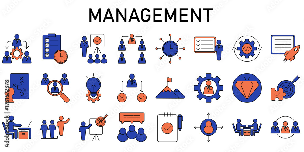 Fototapeta premium Management Line Editable Icons set. Vector illustration in modern thin line style icons Isolated on transparent background.