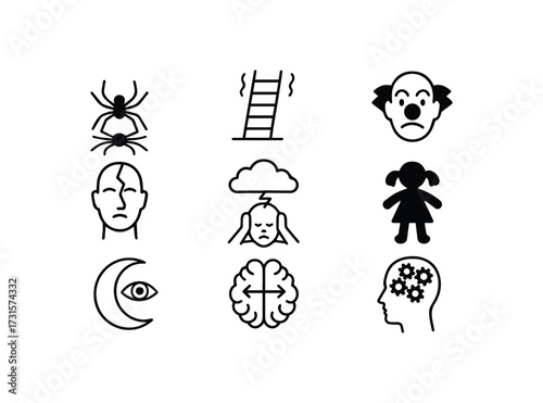 Exploring common fears and diverse psychological concepts through simple icons