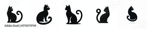 black cat silhouette vector with curved tail