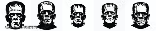 black and white silhouette vector of frankenstein halloween face
