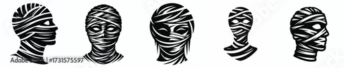 black and white silhouette vector of halloween mummy face