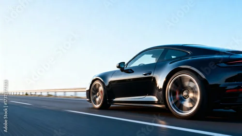 Obraz  z motywem Black sports car on highway
