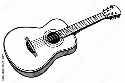 Acoustic Guitar Black and White Line Art Illustration