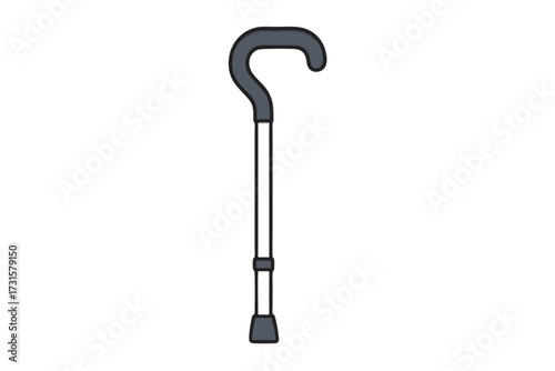 Simple Cartoon Walking Cane with Curved Handle and Rubber Tip