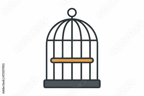 Simple Illustrated Birdcage with Orange Perch and Rounded Top
