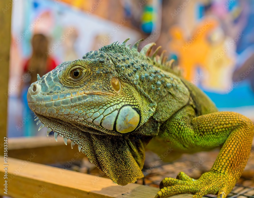 Fototapeta premium Close-up of a vibrant green iguana (1)