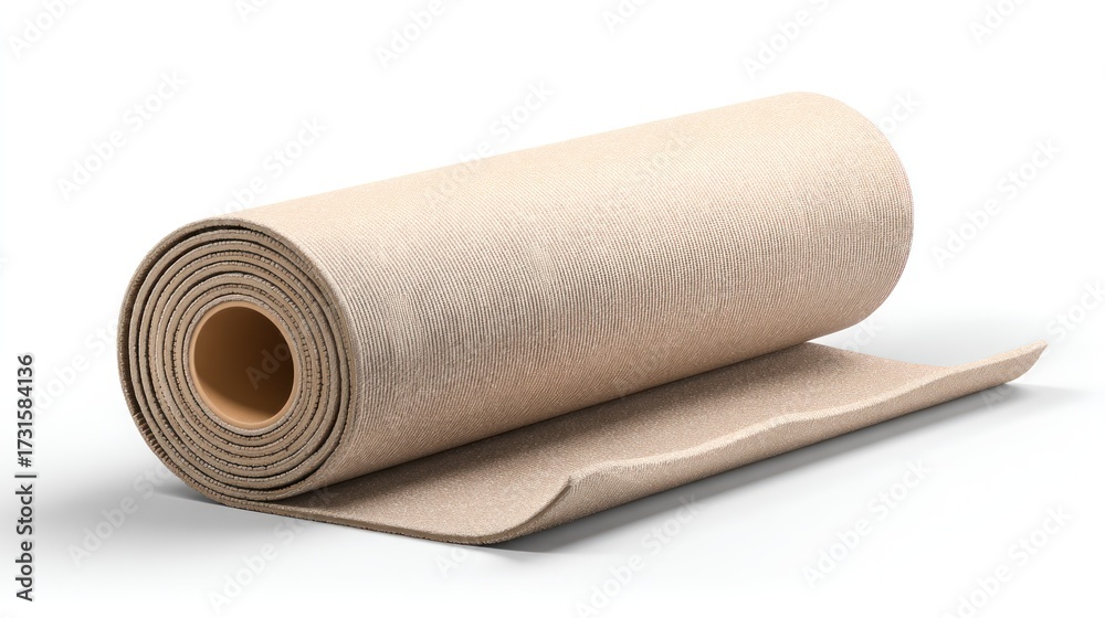 Fototapeta premium Realistic 3D render of a beige yoga mat rolled up calm and minimalist for fitness studio branding