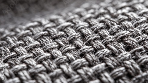 Close-up of textured fabric showcasing intricate woven patterns in shades of gray.