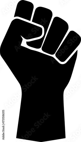 Raised Fist Silhouette Symbol of Power and Protest Vector Illustration.