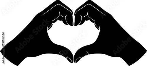 Silhouette of Two Hands Forming Heart Shape Symbol of Love, Care, and Unity.