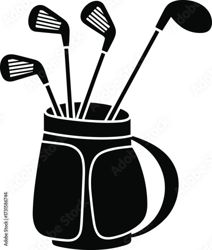 Black Silhouette Icon of a Golf Bag Filled with Golf Clubs vector illustration
