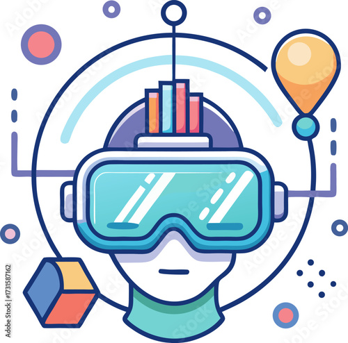 Virtual Reality Headset with Futuristic Face and Tech Interface