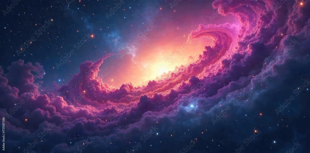 Fototapeta premium Vast, swirling nebulae in cosmic expanse, representing the infinite mystery and wonder of the universe Perfect for spiritual, astrology, and cosmic themes , spirituality, infinite